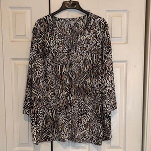 Catherines Black and White Animal Print Blouse